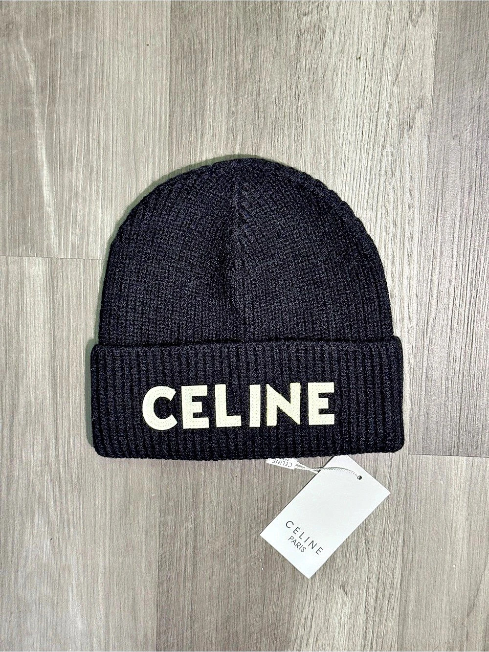 Celine Logo-Embroidered Ribbed Wool Beanie Black